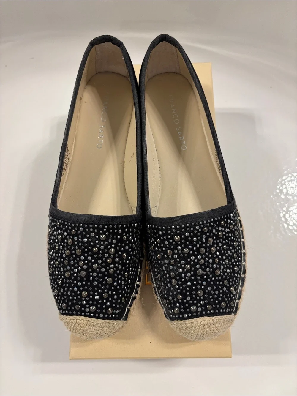 Franco Sarto Black Crystal Espadrille Flats